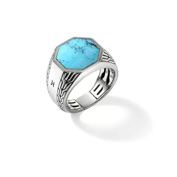John Hardy Octagon Signet Ring With Trated Turquoise> Rings