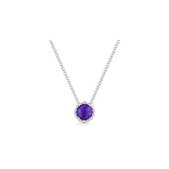 Kelley Collection Amethyst & Diamond Halo Pendant> Pendants