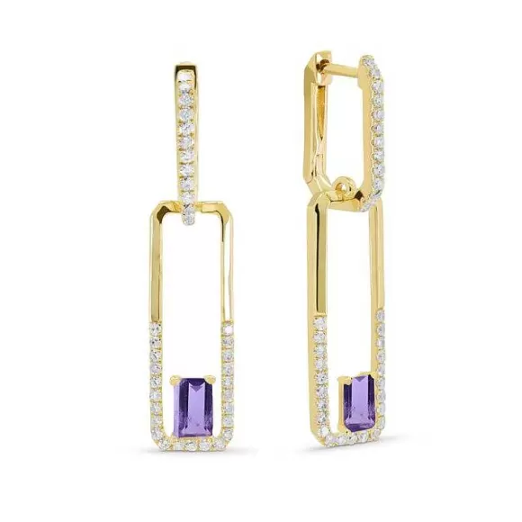 Kelley Collection Amethyst & Diamond Paperclip Earrings> Earrings