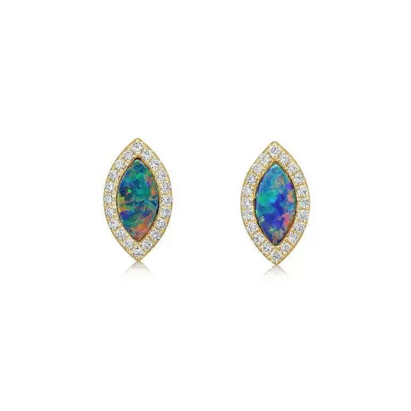 Kelley Collection Australian Opal Doublet & Diamond Earrings> Earrings