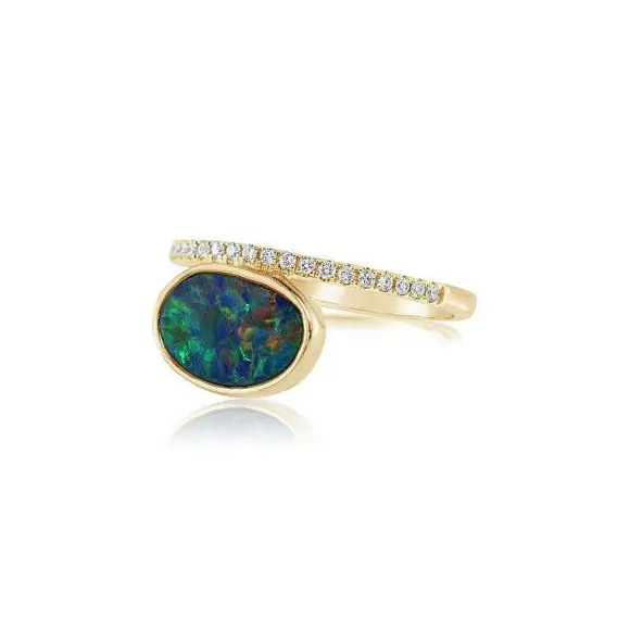 Kelley Collection Australian Opal Doublet & Diamond Ring> Rings