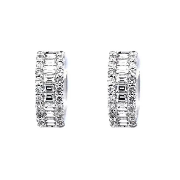 Kelley Collection Baguette & Round Diamond Hoop Earrings> Earrings