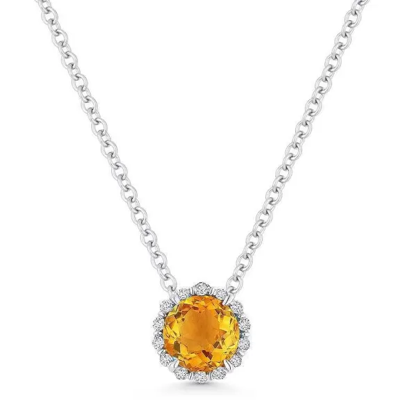 Kelley Collection Citrine & Diamond Halo Pendant> Pendants