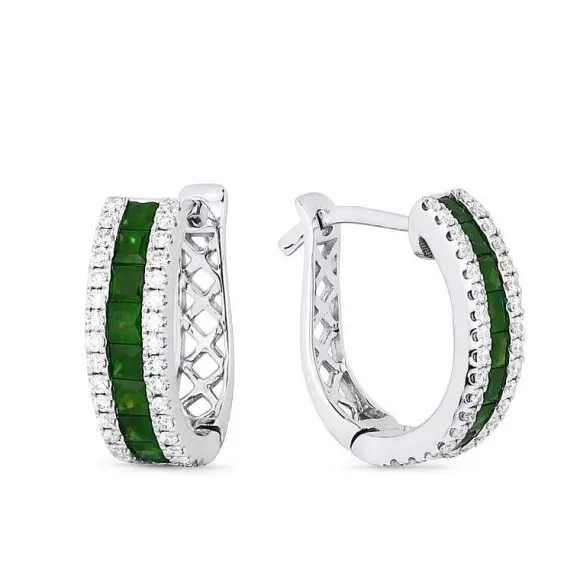 Kelley Collection Emerald & Diamond Hoop Earrings> Earrings