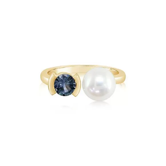 Kelley Collection Freshwater Cultured Pearl & Montana Sapphire Ring> Rings