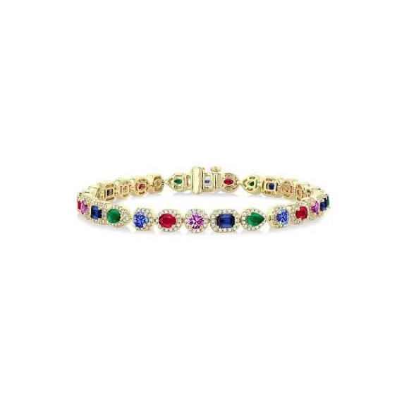 Kelley Collection Mixed Shape Halo Gemstone & Diamond Bracelet> Bracelets