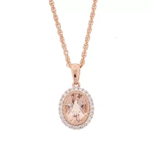 Kelley Collection Morganite & Diamond Halo Pendant> Pendants