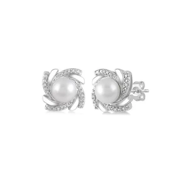 Kelley Collection Pearl & Diamond Earrings> Earrings