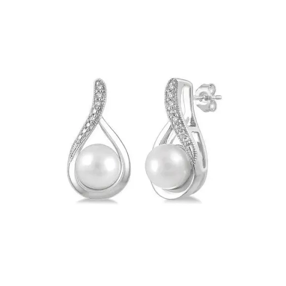 Kelley Collection Pearl & Diamond Earrings> Earrings