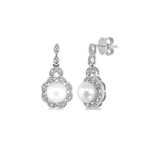 Kelley Collection Pearl & Diamond Earrings> Earrings