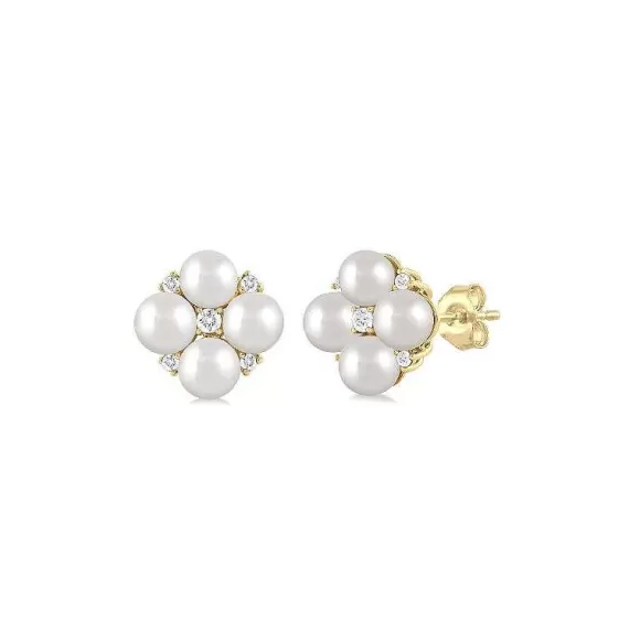 Kelley Collection Pearl & Diamond Earrings> Earrings