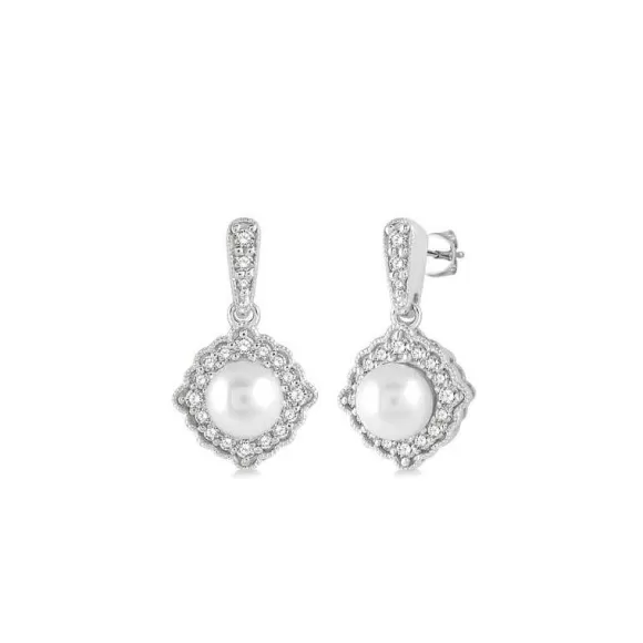 Kelley Collection Pearl & Diamond Earrings> Earrings