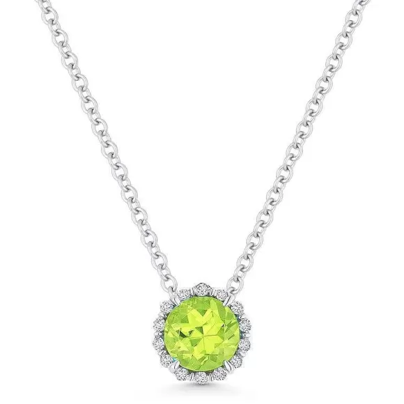 Kelley Collection Peridot & Diamond Halo Pendant> Pendants