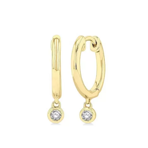 Kelley Collection Petite Bezel Diamond Drop Huggies> Earrings