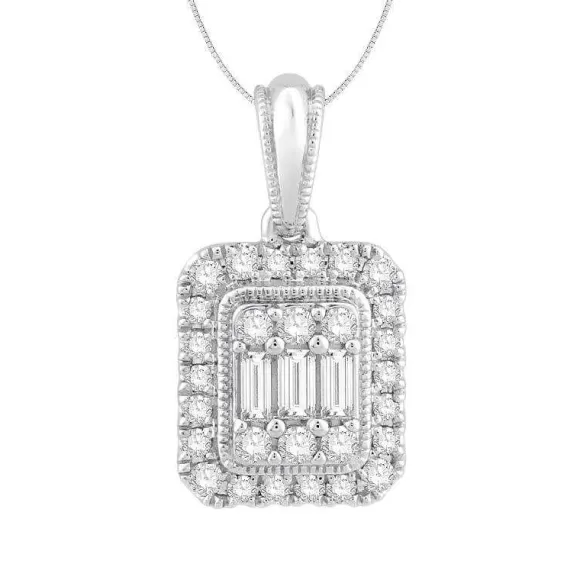 Kelley Collection Round & Baguette Diamond Pendant> Pendants