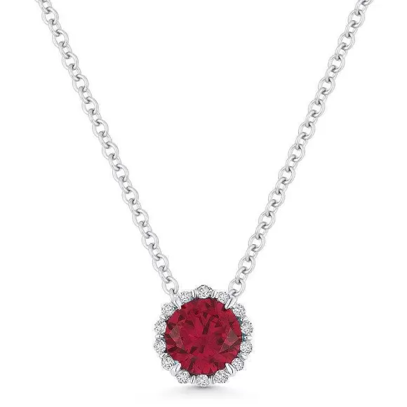 Kelley Collection Ruby & Diamond Halo Pendant> Pendants