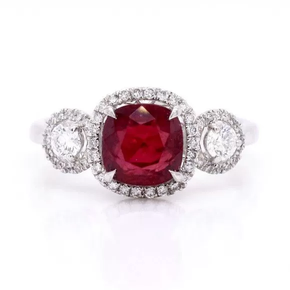 Kelley Collection Ruby & Diamond Halo Ring> Rings