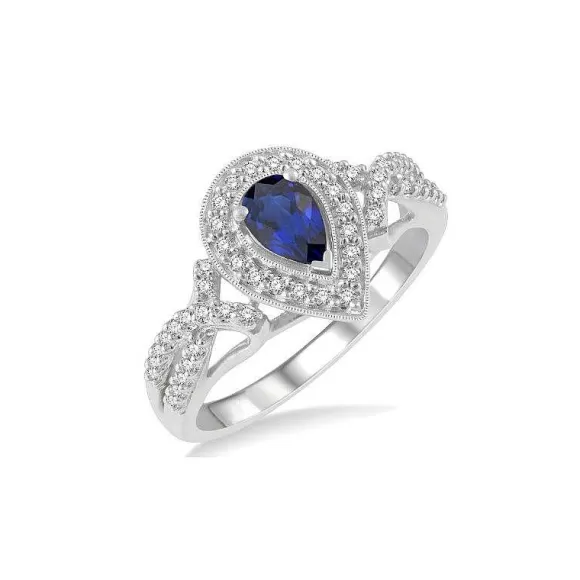 Kelley Collection Sapphire & Diamond Halo Pear Shape Ring> Rings