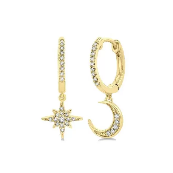 Kelley Collection Star & Moon Petite Diamond Huggie Earrings> Earrings