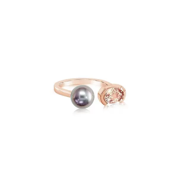 Kelley Collection Tahitian Pearl & Lotus Garnet Ring> Rings