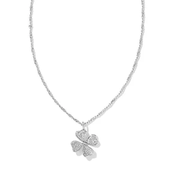 Kendra Scott Clover Crystal Short Necklace Silver In White Crystal> Necklaces