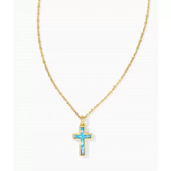 Kendra Scott Cross Pendant Gold In Periwinkle Opal> Necklaces