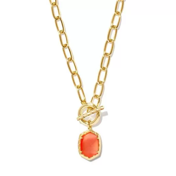 Kendra Scott Daphne Convertible Gold Link And Chain Necklace In Coral Pink Mother-Of-Pearl> Necklaces