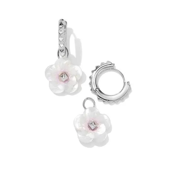 Kendra Scott Deliah Covertible Silver Huggie Earrings In Iridescent Pink White Mix> Earrings
