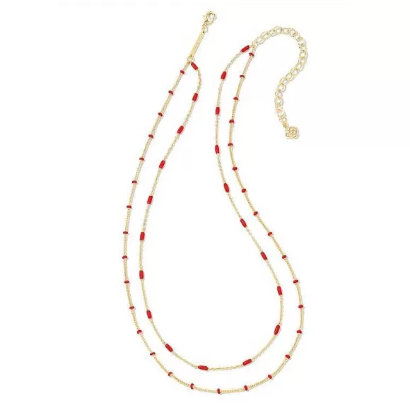 Kendra Scott Dotti Multi Strand Necklace Gold In Red> Necklaces