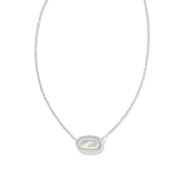 Kendra Scott Elisa Ridge Frame Short Pendant Silver In Ivory Mother Of Pearl> Necklaces