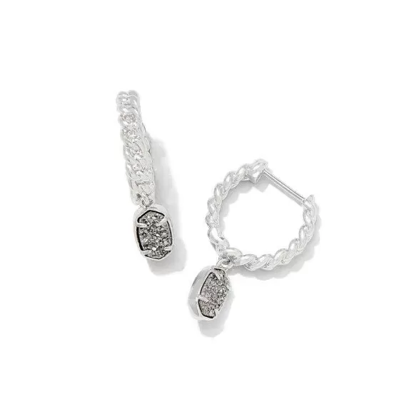 Kendra Scott Emilie Huggie Earrings Silver In Platinum Drusy> Earrings