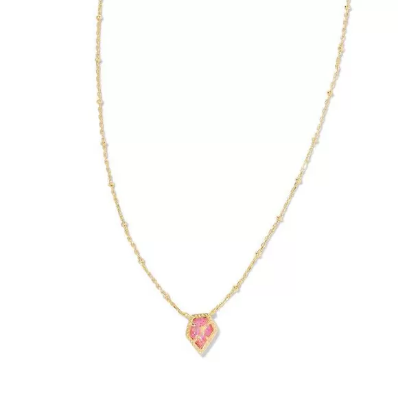 Kendra Scott Framed Tess Satellite Short Pendant Gold In Luster Rose Pink Kyocera Opal> Necklaces