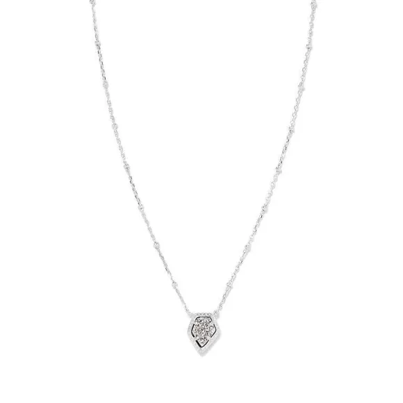Kendra Scott Framed Tess Satellite Short Pendant Silver In Platinum Drusy> Necklaces