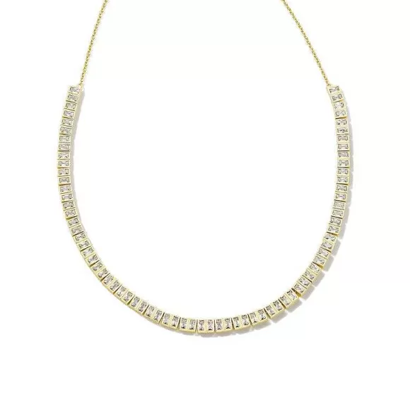 Kendra Scott Gracie Tennis Nekclace Gold In White Cz> Necklaces