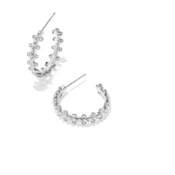 Kendra Scott Jada Silver Small Hoop Earrings In White Crystal> Earrings