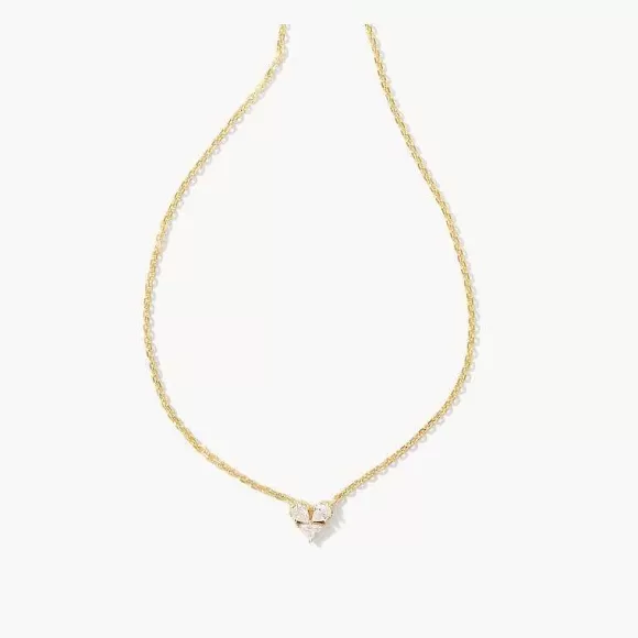 Kendra Scott Katy Heart Short Pendant Gold In White Cz> Necklaces