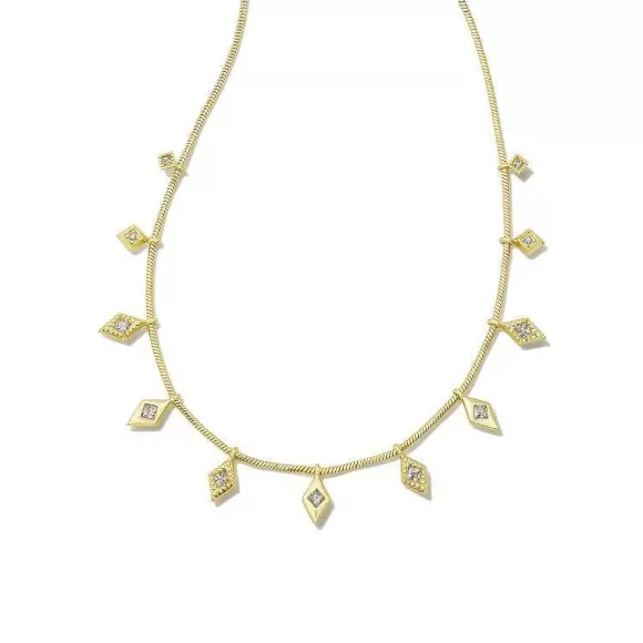 Kendra Scott Kinsley Strand Nekclace Gold In White Cz> Necklaces