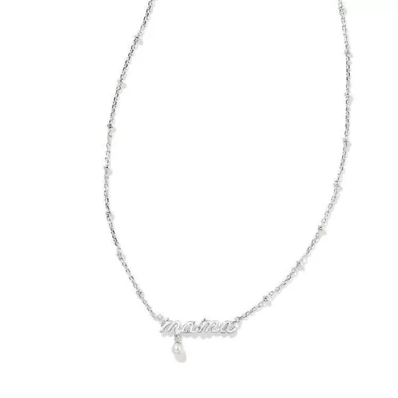 Kendra Scott Mama Script Pendant Silver In White Pearl> Necklaces