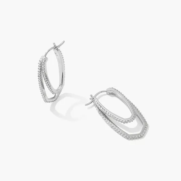 Kendra Scott Murphy Hoop Earrings Silver In White Cz> Earrings