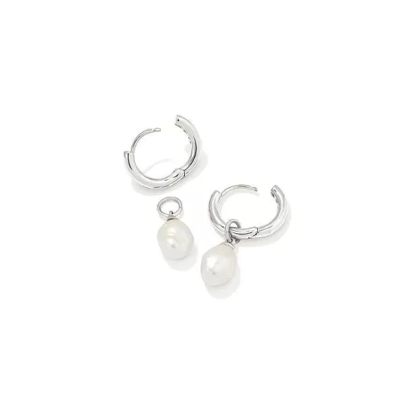 Kendra Scott Willa Huggie Rhodium In White Pearl> Earrings