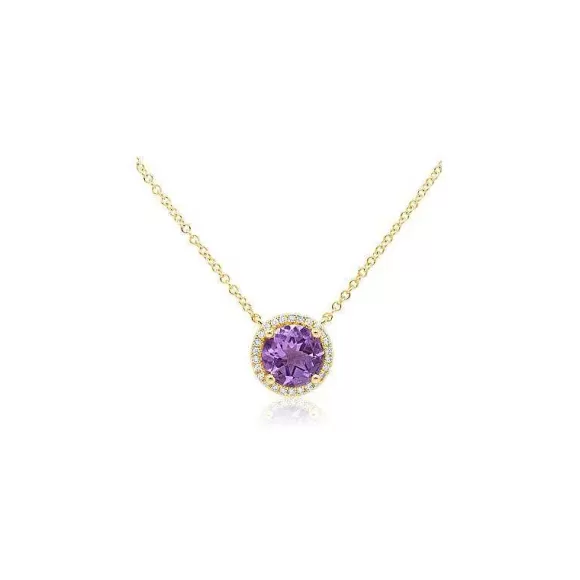 Shy Creation Amethyst & Diamond Halo Pendant> Pendants