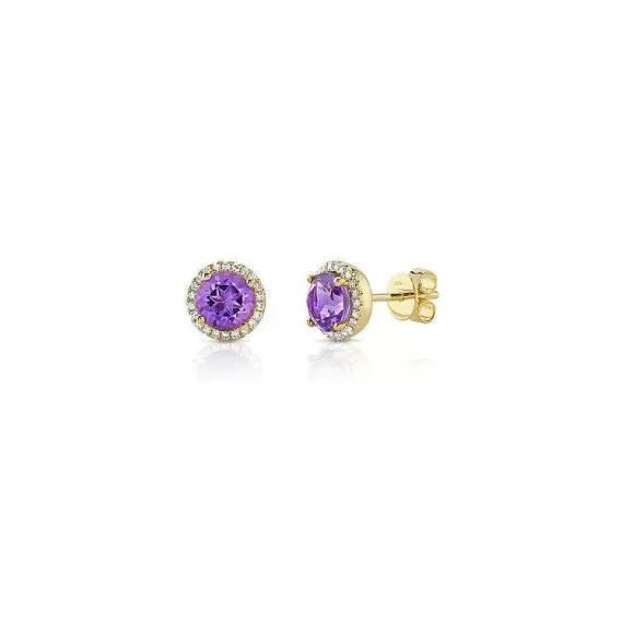 Shy Creation Amethyst & Diamond Halo Stud Earrings> Earrings