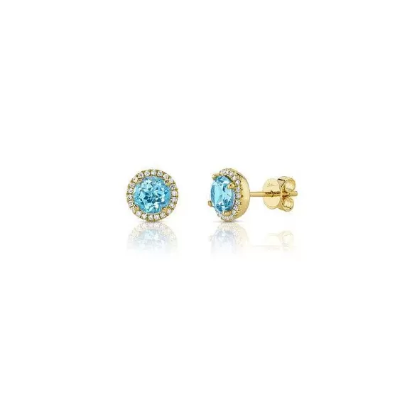 Shy Creation Blue Topaz & Diamond Stud Earrings> Earrings